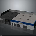 Bio Shop Commercial Building Exterior With Blue White Accents And Gray Roof Skylights