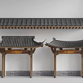 Traditional Chinese Architectural Components With Black Tiled Roofs And Wooden Frames