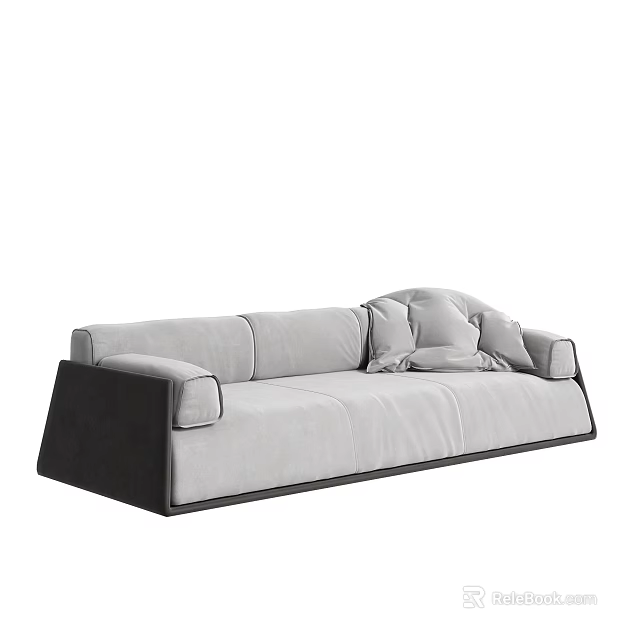 Modern Sectional Sofa With Light Fabric Cushions And Dark Padded Armrests 3d model
