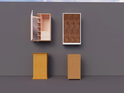 Various Wooden Wardrobe Styles With Open And Closed Doors And Internal Shelves 3d model