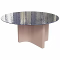 Modern Round Table With Black Tabletop And Pink Legs In Minimalist Style