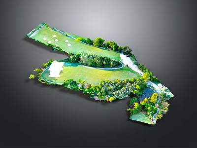 Detailed Golf Course Layout With Green Turf Trees Water Features And Paths 3d model