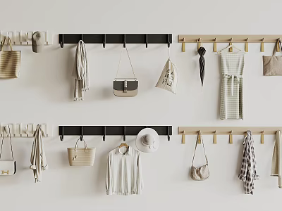 Wall Mounted Hooks Organizing Bags Clothes Hats and Accessories for Home Storage 3d model