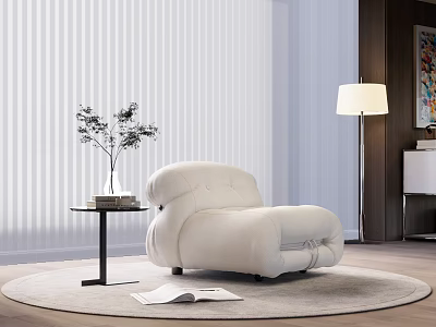Modern Cream Single Sofa In Living Room With Round Rug And Floor Lamp 3d model