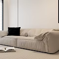 Modern Two-Seater Sofa with Black Cushion Open Book on Carpet White Wall and Window Blinds