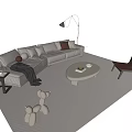 Modern L Shaped Sofa and Round Coffee Table Set with Pillows Blanket and Accent Chair
