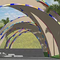 Colorful Arch Garden Ornament With Palm Trees And Stone Steps