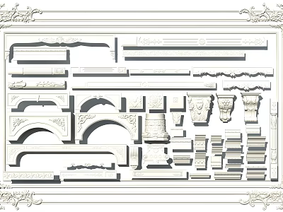 Ornate Classical Carvings Architectural Decor Elements With Curved Lines Arches And Column Details 3d model