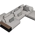 Modern L Shaped Sectional Sofa With Light Upholstery And Patterned Pillows 3d model
