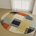 Round Colorful Patchwork Area Rug In Room With Windows 3d model