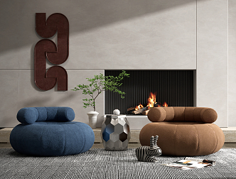 Modern Casual Sofa Combination Single Sofa Fireplace Wall Decorated Coffee Table 3d model