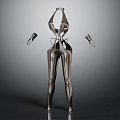Futuristic Metallic Fashion Outfit Featuring Shiny Bodycon Silhouette And Decorative Shoulder Pieces