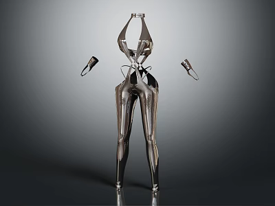 Futuristic Metallic Fashion Outfit Featuring Shiny Bodycon Silhouette And Decorative Shoulder Pieces 3d model