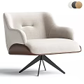 Beige Upholstered Accent Chair with Armrests Brown Wooden Trim and Black Metal Base
