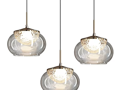 Three Modern Glass Pendant Lights With Transparent Spherical Shades And Warm Glow 3d model