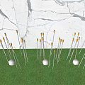 Modern Outdoor Lights With Slim Metal Poles And White Lamps On Green Grass