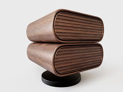 Elegant Contemporary Wooden Stacked Speakers with Vertical Stripes on Black Base 3d model