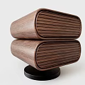 Elegant Contemporary Wooden Stacked Speakers with Vertical Stripes on Black Base