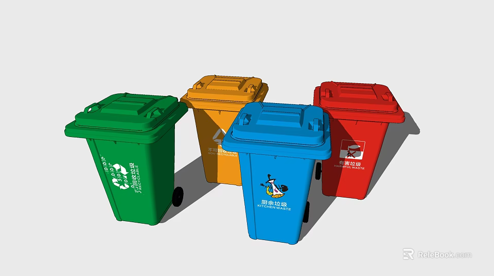 Public Facilities Colorful Trash Bins For Effective Waste Sorting Management 3d model 