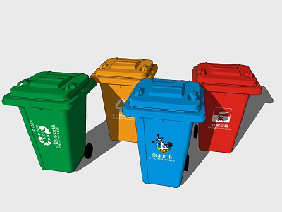 Public Facilities Colorful Trash Bins For Effective Waste Sorting Management 3d model