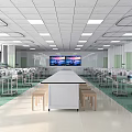 Healthcare Care Unit Interior With Medical Beds White Table Stools Green Floor And Large Screen