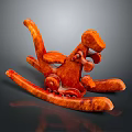 Handcrafted Orange Dinosaur Rocking Chair Sculpture With Artistic Textured Design