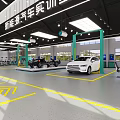 New Energy Vehicle Training Store With Green Lifts White Car And Workshop Equipment