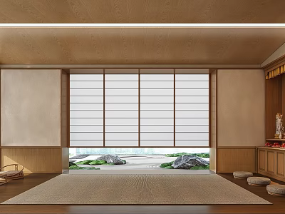 Traditional Japanese Interior With Tatami Mat Shoji Screen Wooden Ceiling And Natural View 3d model