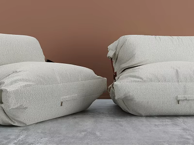 Two Gray Bean Bag Chairs In Modern Living Room With Brown Wall And Gray Floor 3d model