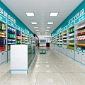 Pharmacy Store Interior With Dark Wooden Medicine Cabinets Blue Chairs And Western Medicine Counter