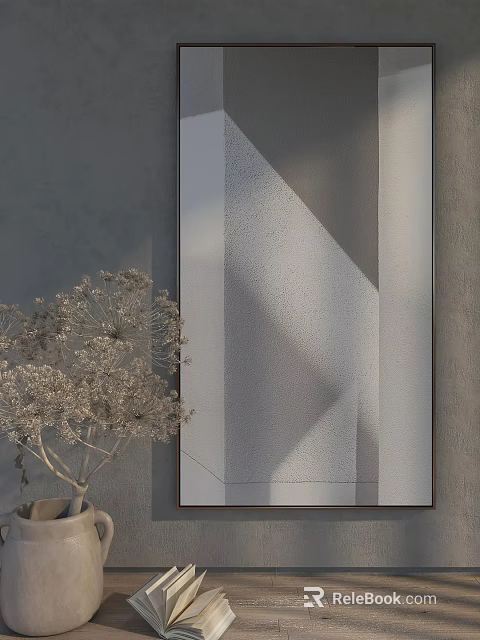 Minimalist Interior Design With Gray Wall Geometric Pattern And Dried Plant 3d model