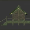 Traditional Wooden House Featuring Green Tiled Roof And Elevated Wooden Balcony Stairs