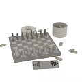 Modern Gray Decorative Ornament Set With Conical Cylindrical Shapes Checkerboard Trays