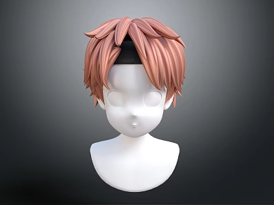 Realistic Human Head Model With Pink Short Hair And Black Headband 3d model