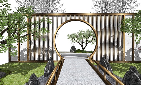 New Chinese style landscape sketch landscape wall 3d model