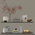 Modern Decorative Ornament Combination On Shelf With Vase Books Rabbit Figurine And Clock