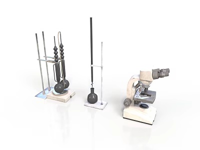 Modern Laboratory Science Equipment Setup With Microscope Test Tube Rack And Flask Stand 3d model