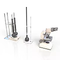 Modern Laboratory Science Equipment Setup With Microscope Test Tube Rack And Flask Stand