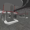 Modern Clothing Store Interior Featuring Hanging Clothes Illuminated Pillars And Display Area