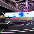 Modern Cultural Center Interior Design With Colorful Lighting Large Display Screen And Circular Stage