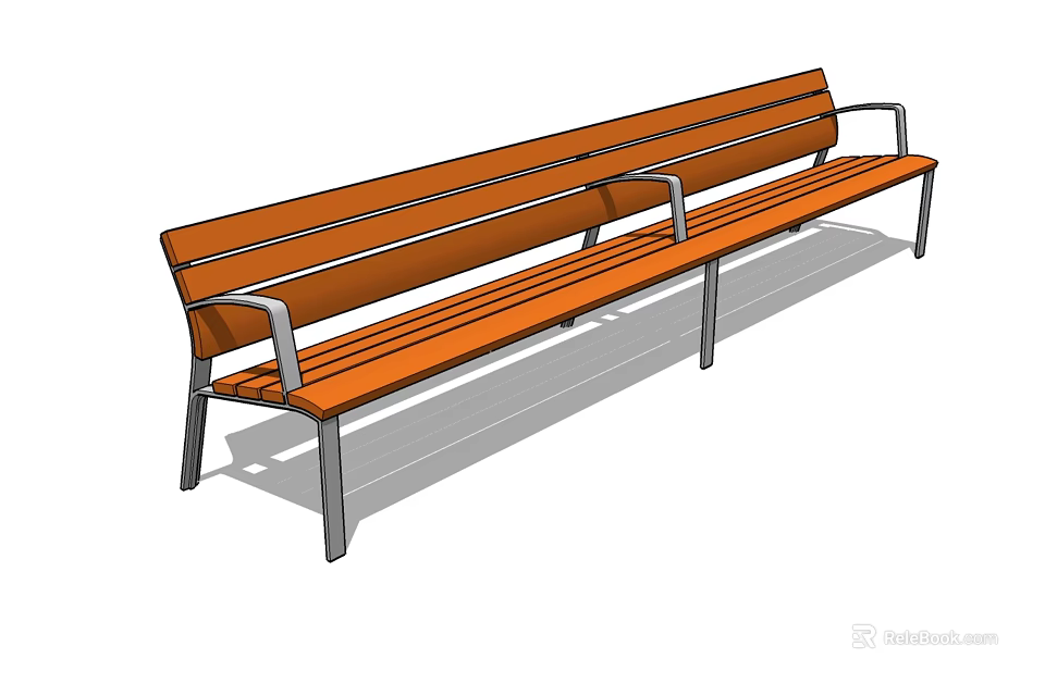 Landscape Bench with Wooden Slats and Metal Frame Featuring Armrests for Outdoor Spaces 3d model 