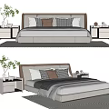 Modern Double Bed With Upholstered Headboard Decorative Pillows Bedside Tables And Potted Plant