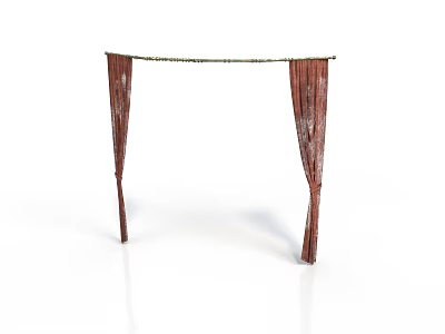 Scenic Decorative Archway Structure With Wooden Brown Curtains And Hanging Drapes 3d model