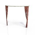 Scenic Decorative Archway Structure With Wooden Brown Curtains And Hanging Drapes