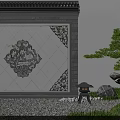Traditional Courtyard Garden With Gray Brick Wall Carved Patterns Pine Tree And Stone Lantern