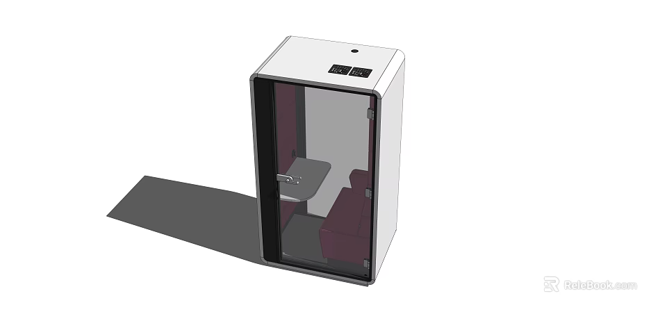 Enclosed Modern Office Pod With Purple Sofa Small Table And Control Panel 3d model 