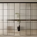 Modern Interior Sliding Doors With Black Frame Glass Panels And Indoor Plant