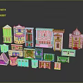 White Furniture Models Featuring Columns Domes and Diverse Roof Designs on Black Background