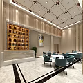 Elegant Property Sales Office Interior With Luxurious Chandeliers Reception Desk And Green Plants
