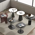 Modern Interior Showcasing Different Stylish Coffee Tables With Magazines Plants And Decorative Items 3d model